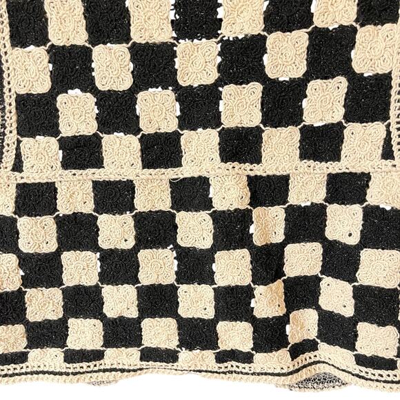 Crochet Checkered Granny Square Sweater Vest Size M Black Boho Festival - Picture 10 of 13
